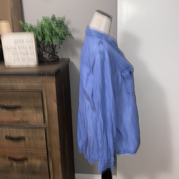 Rebel Wilson x Angels Chambray plus size Army with pockets button up shirt 1X - Picture 3 of 13